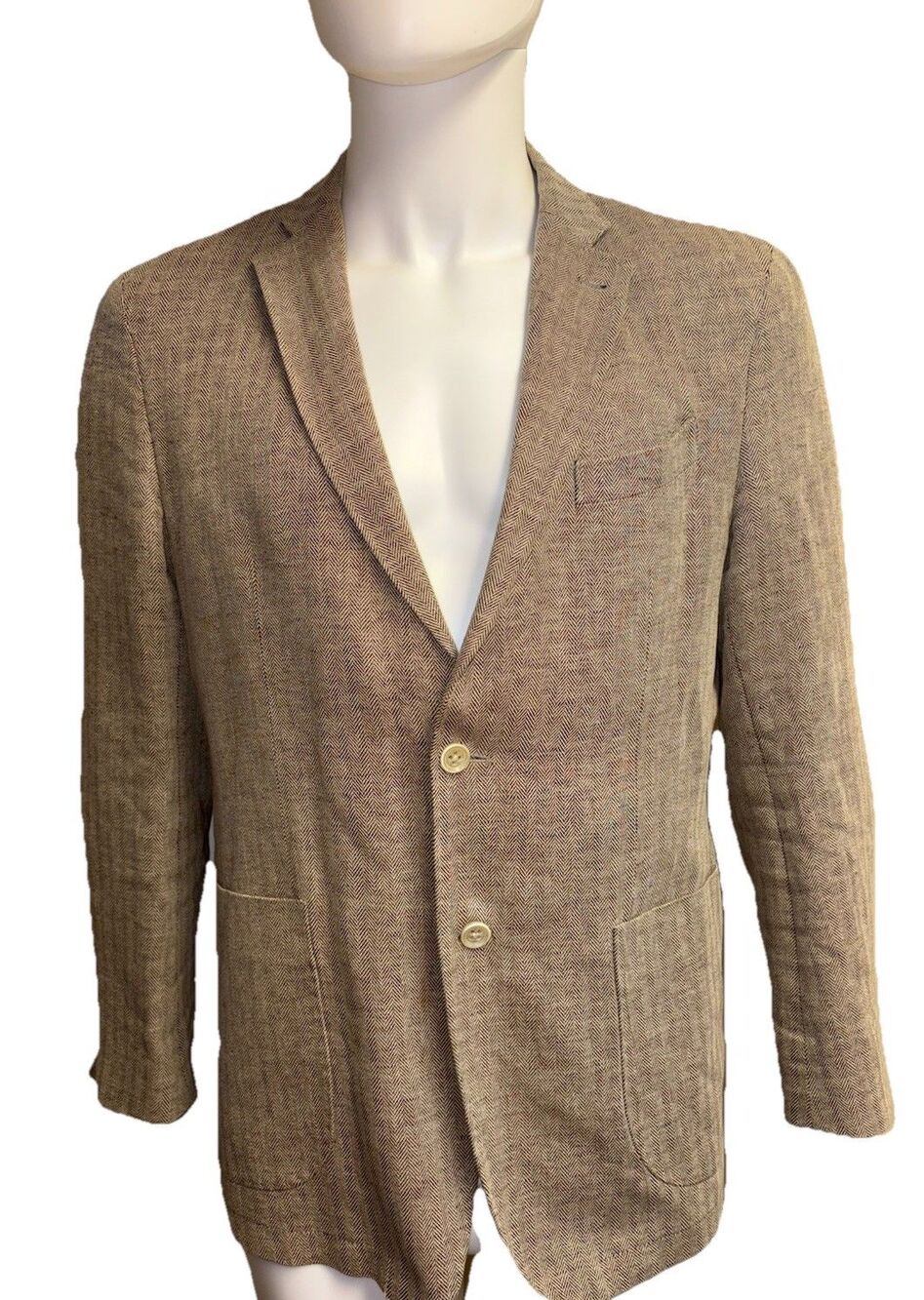 Cortefiel Beige Herringbone Two Button Blazer Sz 42
